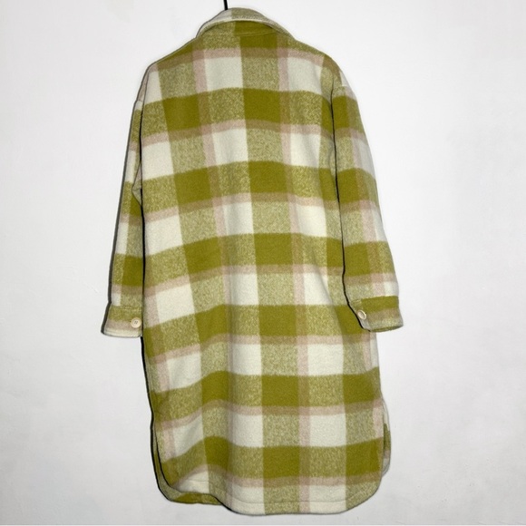 NWOT MABLE Moriya Plaid Long Shirt Shacket Jacket, Kiwi Green and Cream size M - Picture 4 of 7